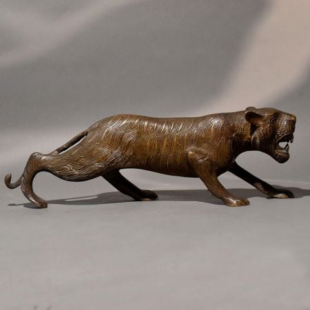 Roaring Tiger Sculpture Handcrafted Brass Decor
