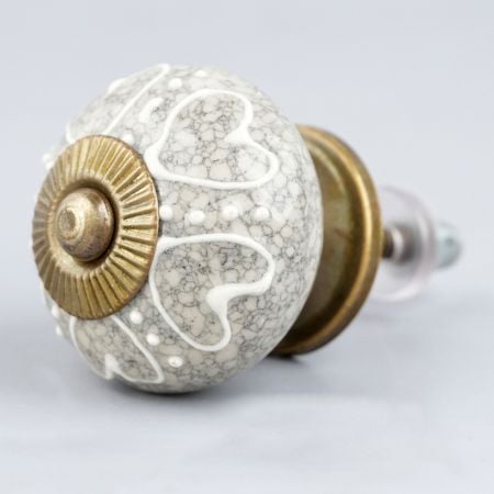 White Heart Crackle Ceramic Dresser Knob