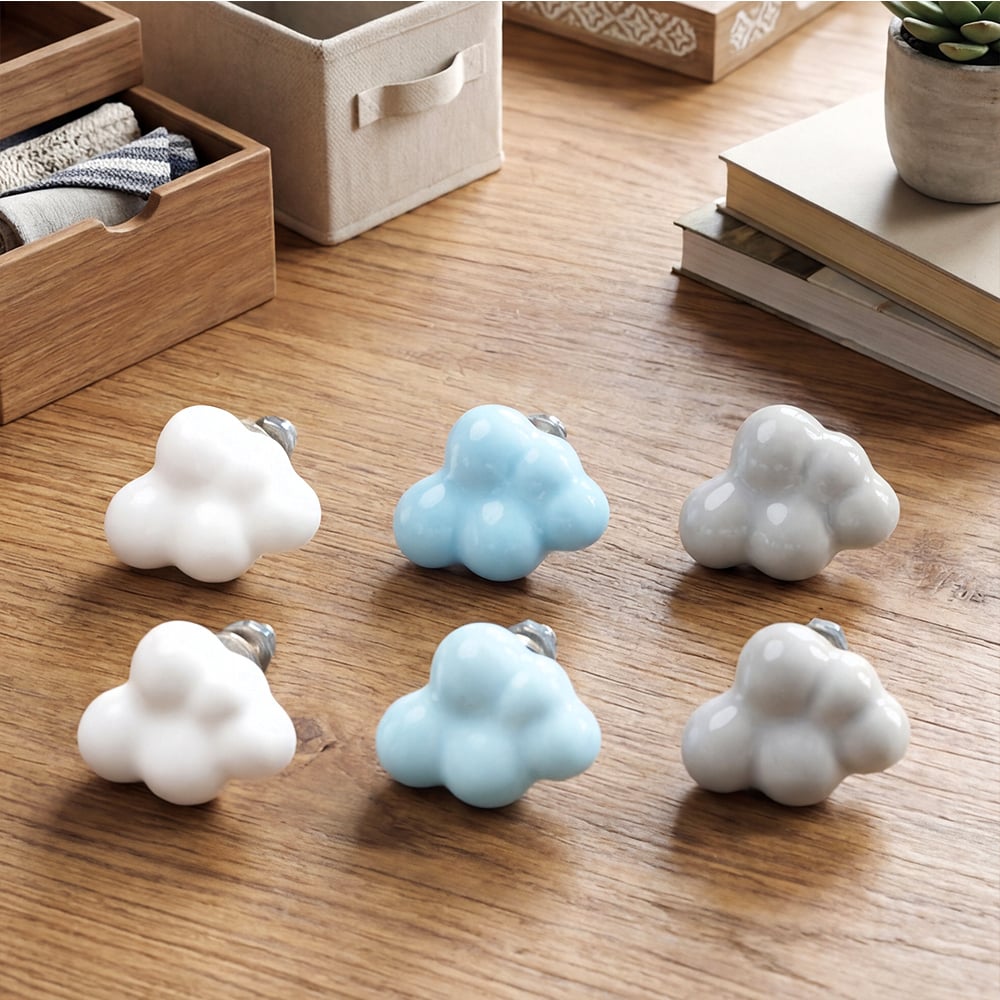 Multicolor Handmade Ceramic Cloud Shape Dresser Knobs-6 Pieces