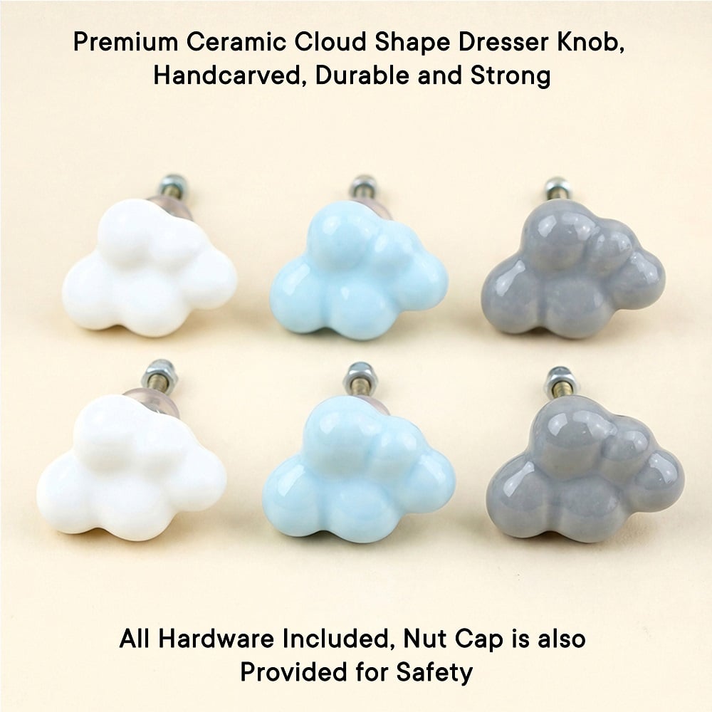 Multicolor Handmade Ceramic Cloud Shape Dresser Knobs-6 Pieces