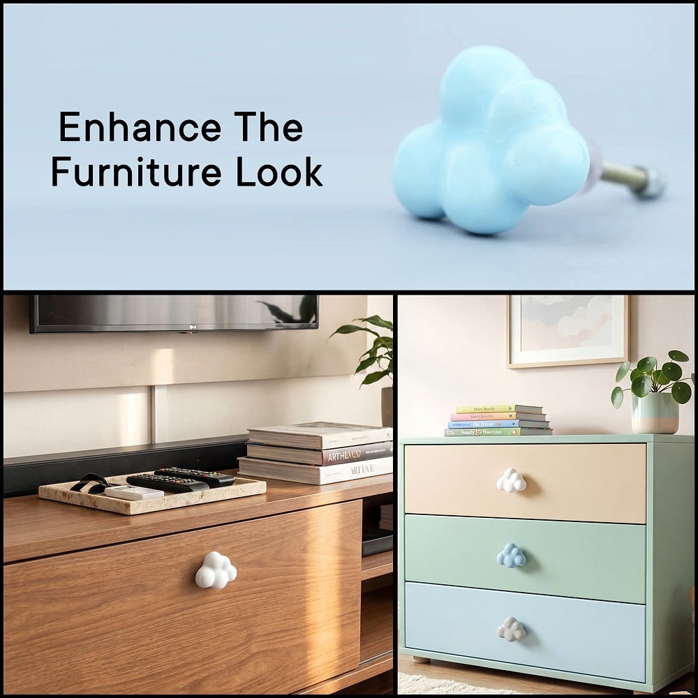 Multicolor Handmade Ceramic Cloud Shape Dresser Knobs-6 Pieces