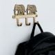 Golden Brass Two Elephant Wall Hook