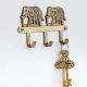 Golden Brass Two Elephant Wall Hook