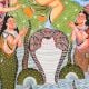 Lord Krishna Dancing on Kaliya Serpent in Traditional Kalighat Art