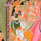 Cloth and Paper Kalighat Painting of Goddess Durga Slaying Mahishasura