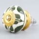 Old Green Floral Ceramic Knob