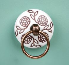 Brown Marigold Flower Etched Big Ceramic Flat Drawer Knob Online