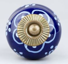Navy Blue Floral Ceramic Cabinet Knob
