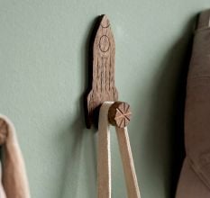 Natural Wooden Adhesive Rocket Shape Coat Wall Hook-1 Piece