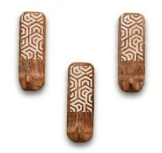 3 Pieces Brown And White Decorative Wooden Adhesive Wall Hooks