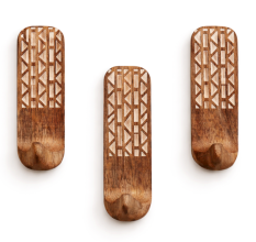 3 Pieces Handcrafted Wooden Adhesive Wall Hooks