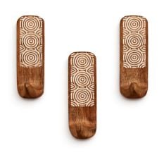 3 Pieces Handmade Round Pattern Wooden Adhesive Wall Hooks