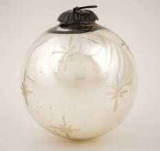 Vintage Silver Hand Blown Etched Glass Christmas Ornament