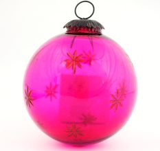 Round Vintage Pink Glass With Star Design Christmas Ornament