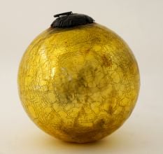 Round Gold Vintage Kugel Style Crackled Christmas Glass Hanging
