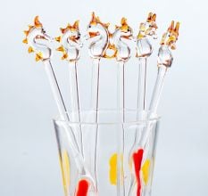 6 Pieces Cut Clear Amber Seahorse Stirrer Glass Swizzle Sticks for Cocktail Party