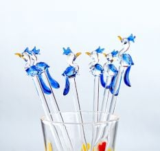 6 Pieces Cut Clear Blue Peacock Stirrer Glass Swizzle Sticks for Cocktail Party