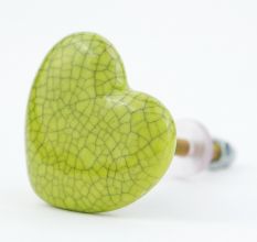 Pea Green Heart Crackle Ceramic Knob
