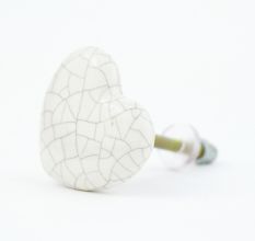 White Heart Crackle Ceramic Dresser Knob