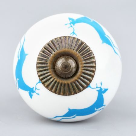 Turquoise Running Rein Deer Pattern Ceramic Dresser Knob Online