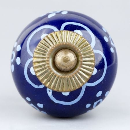 Navy Blue Floral Ceramic Cabinet Knob