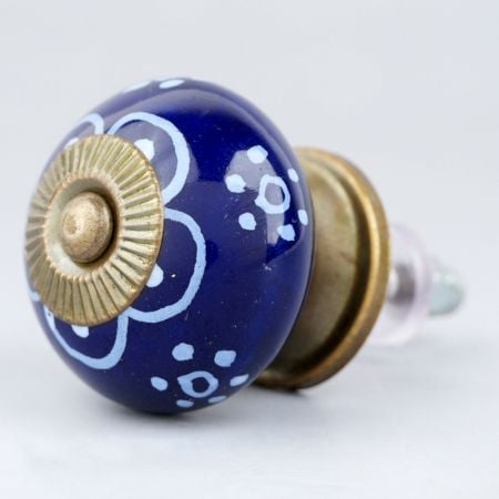Navy Blue Floral Ceramic Cabinet Knob