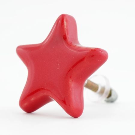 Solid Red Star Ceramic Cupboard Knob