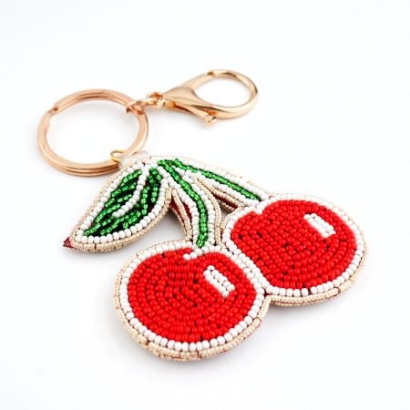 Handmade Beaded Cherry Keychain Cute Fruit Bag Charm