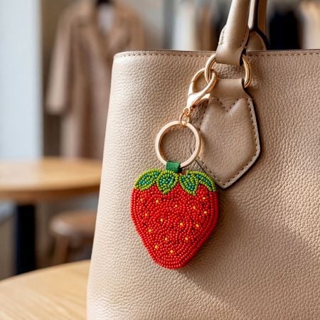 Handmade Charm Beaded Strawberry Keychain