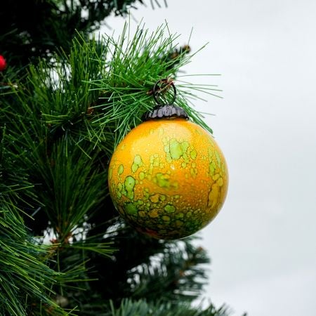 Round Yellow and Green Decorative Glass Hanging Ornament