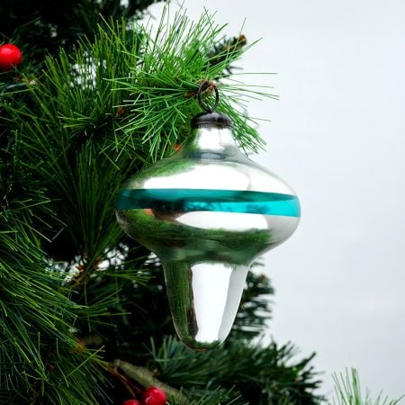 Vintage Mercury Silver and Turquoise Glass Hanging Ornament