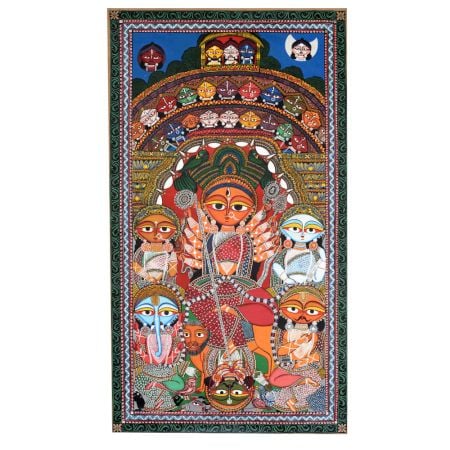 Kalighat Pattachitra Goddess Durga Folk Painting (216×121 cm)