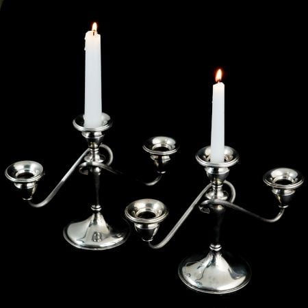 Vintage Sterling Silver Three Arm Candle Holder in Pair