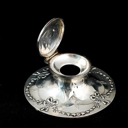 Antique Sterling Silver Hinged Desk Ink Pot