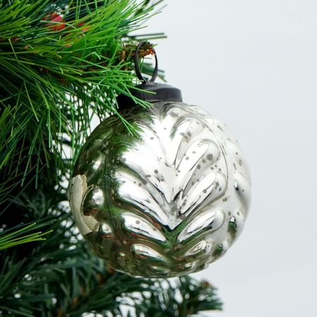 Silver Vintage Round Mercury Glass Christmas Ornament