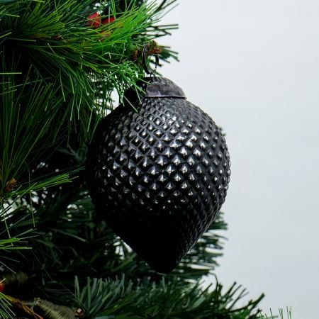 Black Textured Glass Christmas Hanging Ornament