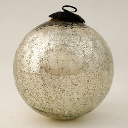 Silver Vintage Round Kugel Style Crackled Glass Hanging Ornament