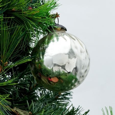 Silver Round Glass Hanging Ornament For Christmas Tree
