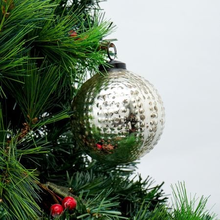 Silver Decorative Round Glass Hanging Ornament