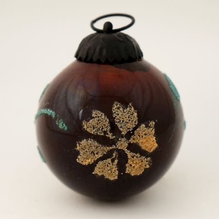 Brown Round Flower Christmas Glass Hanging Ornament