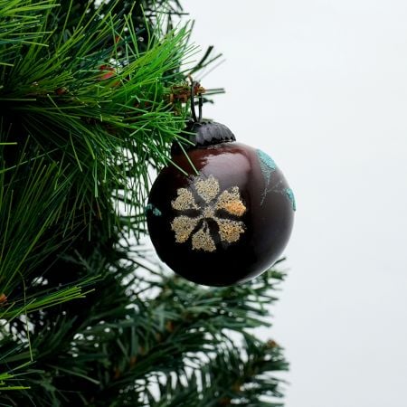 Brown Round Flower Christmas Glass Hanging Ornament
