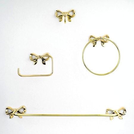 Elegant Brass Bathroom Hardware Set of 4 with Bow Design