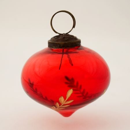 Red Vintage Turnip Shaped Leaf Cut Glass Christmas Ornament
