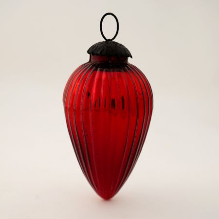 Red Almond Shape Christmas Glass Hanging