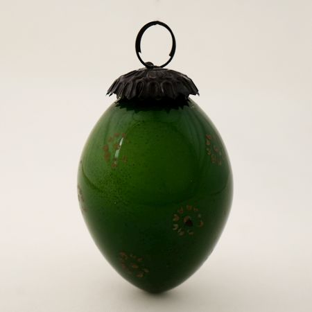 Green Floral Pattern Glass Christmas Ornament