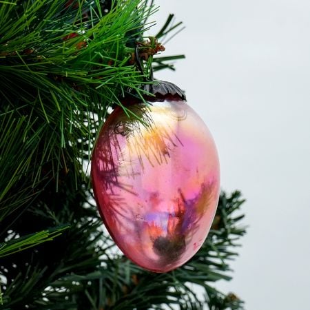 Pink Vintage Oval Shaped Glass Christmas Ornament