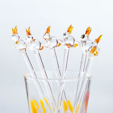 6 Pieces Cut Rabbit Stirrer Glass Swizzle Sticks for Cocktail Party