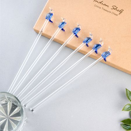 6 Pieces Cut Penguin Stirrer Glass Swizzle Sticks for Cocktail Party