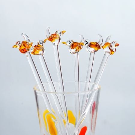6 Pieces Cut Yellow Bird Stirrer Glass Swizzle Sticks for Cocktail Party