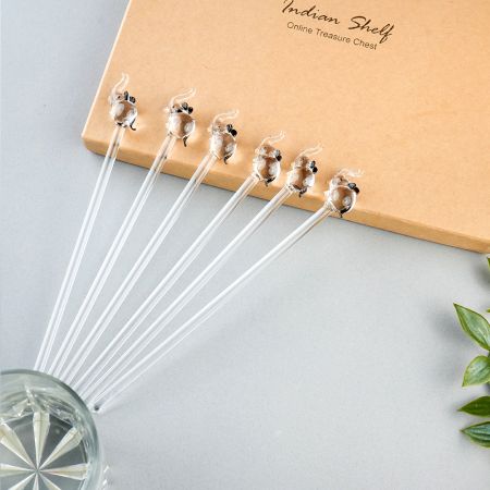 6 Pieces Cut Clear Black Elephant Stirrer Glass Swizzle Sticks for Cocktail Party